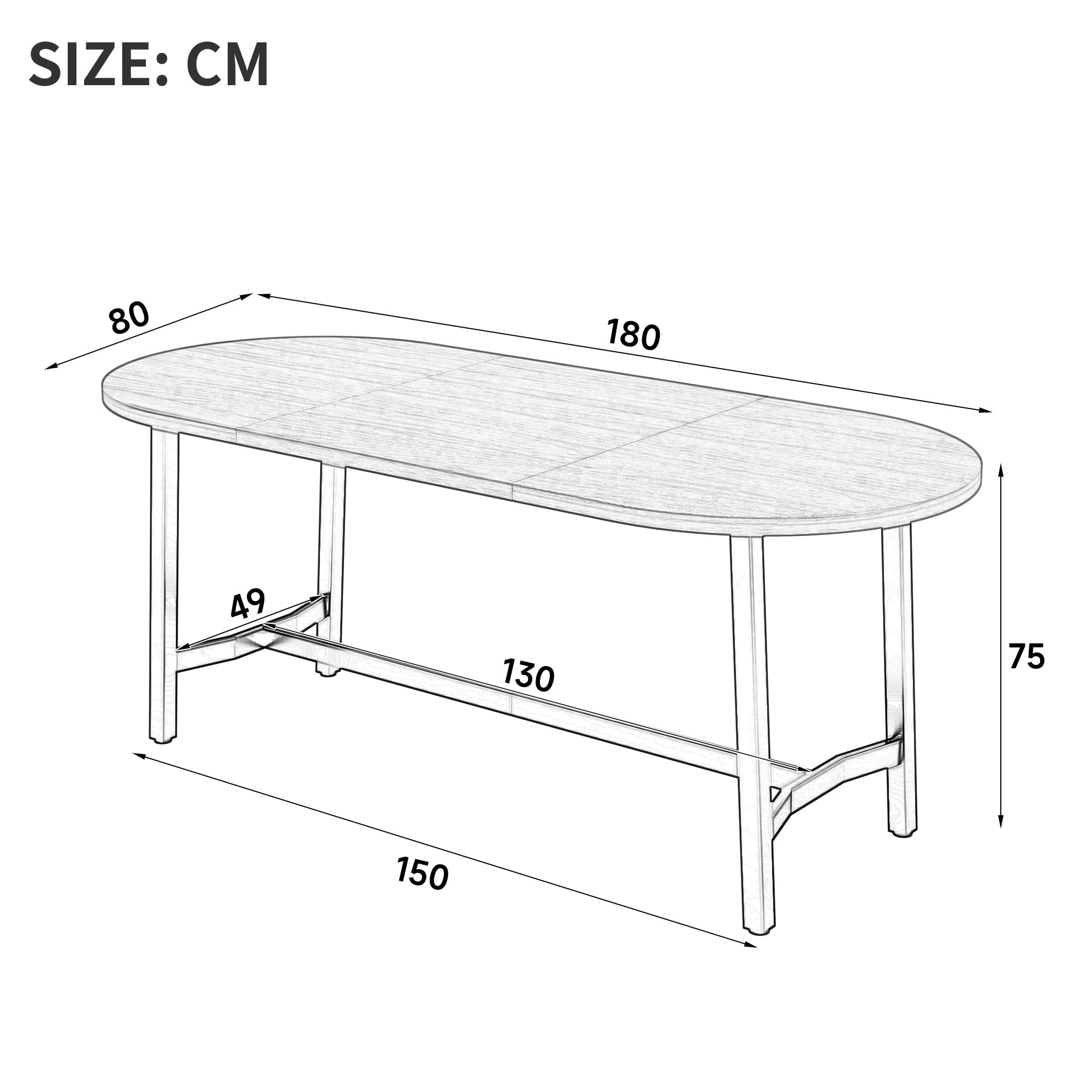 Mesa de comedor 180 x 80 x 75 cm, adecuada para 6 – 8 personas, con esquinas redondeadas, estilo sencillo, patas de mesa de hierro, color nogal, nogal