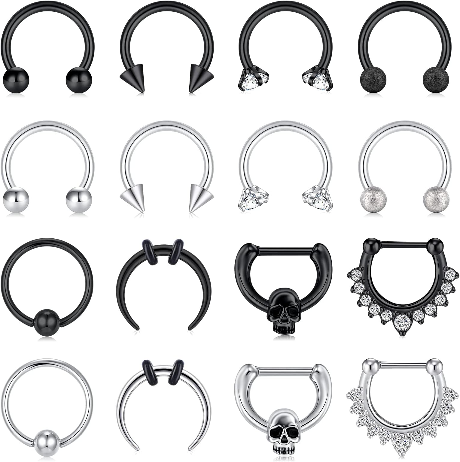 16G Septum Nose Rings Stainless Steel Hinged Seamless Nose Hoop Ring Horseshoe Piercing Jewelry Captive Bead Ring Helix Daith Tragus Cartilage Earrings for Women Men