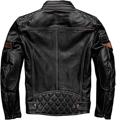 Miniatura 5 de Chamarra de cuero marrón Trostel HD con sistema de ventilación triple para hombre chaqueta de cuero Harley para motocicleta café Racer chaquetas