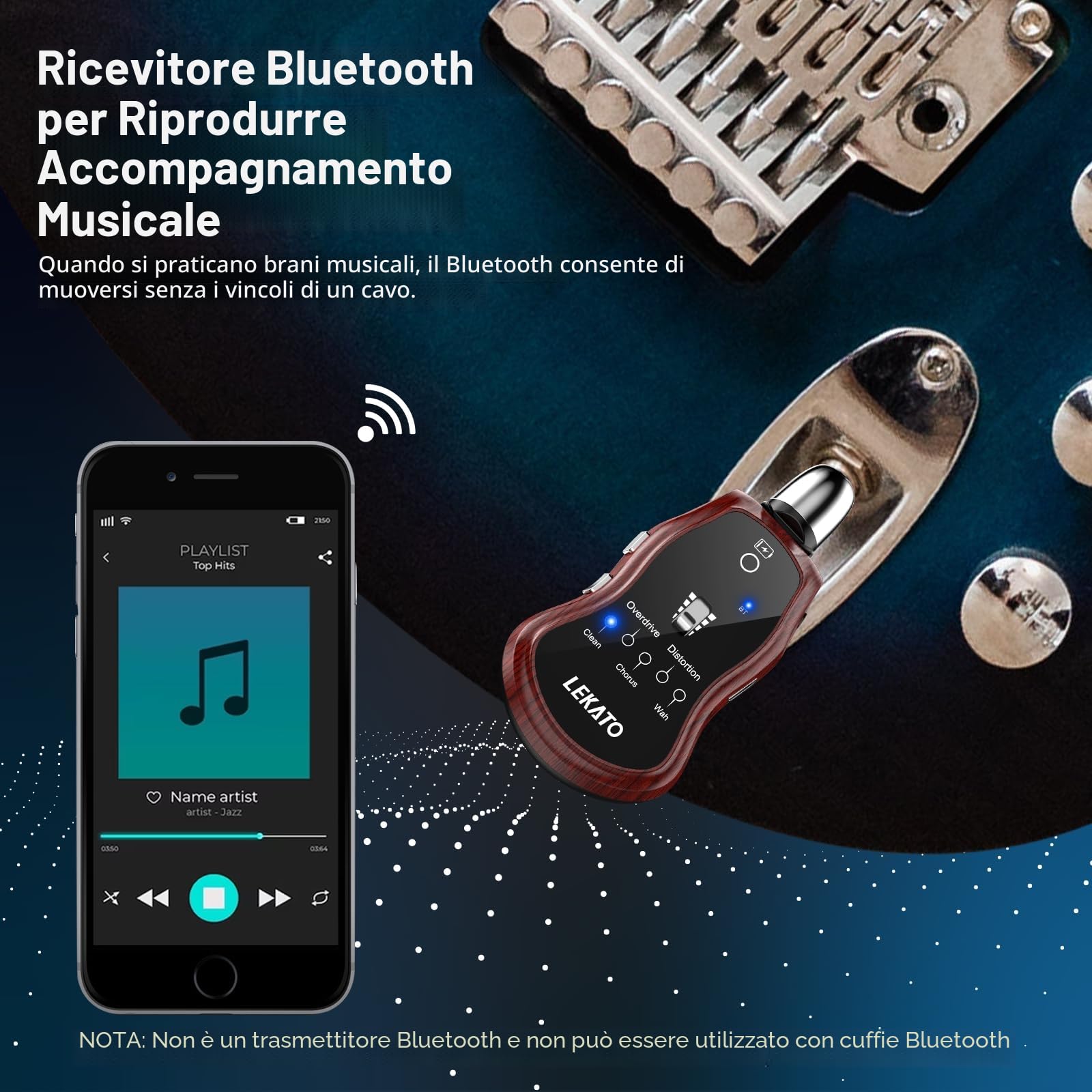 Lekato Mini amplificatore per chitarra ricaricabile Bluetooth con effetti clean chorus overdrive distorsione wah wah