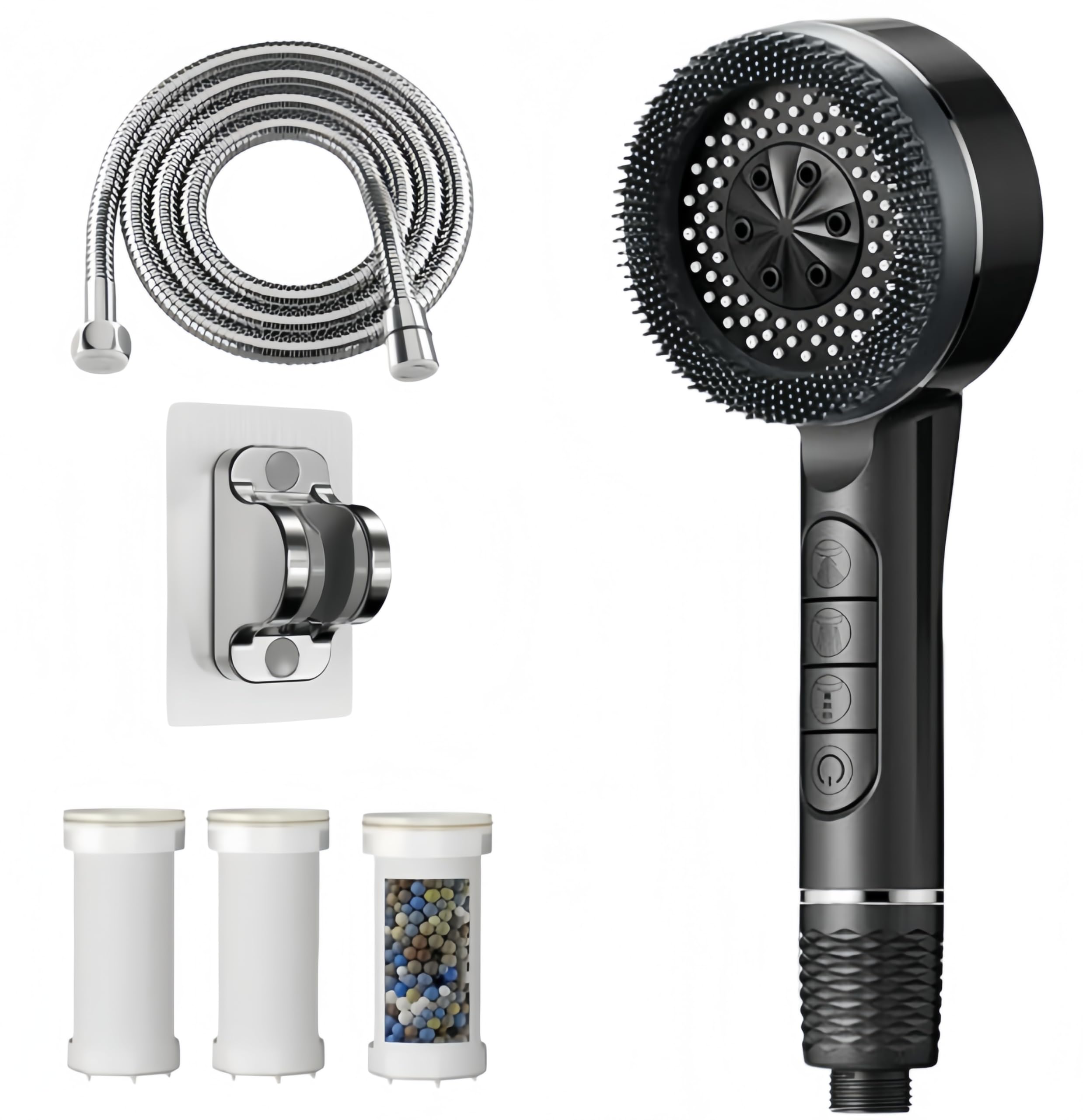 Alcachofa de Ducha de Alta Presión,Incluye manguera de1,5metros y soporte,4 modos, Alcachofa de ducha economizadora con filtro y botón de OFF/ON, Ideal para Aguas Duras y Limpieza del Baño,Grey — view 8
