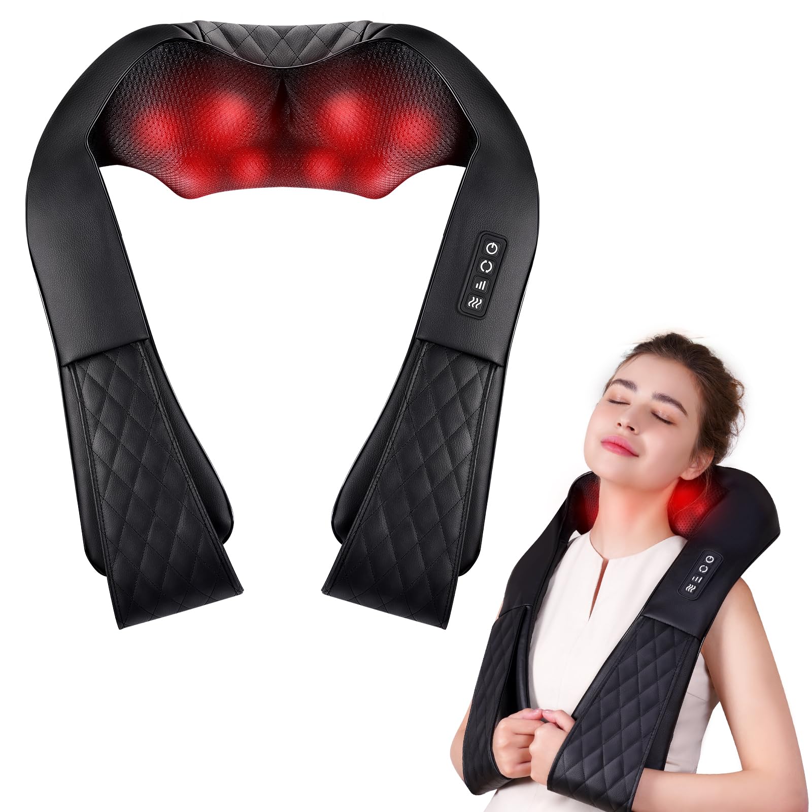 Shiatsu Neck and Back Massager, Corded Electric Neck Massager with Heat for Pain Relief Deep Tissue 4D Kneading Shoulder Massager Pillow for Whole Body Relaxation, Gifts for Mom Dad Women Men