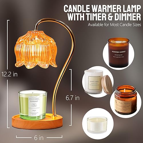 Miniatura 3 de GEEZO - Lámpara calentadora de velas para fragancia con 2 bombillas, calentador eléctrico con temporizador y atenuador para decorar el hogar, para