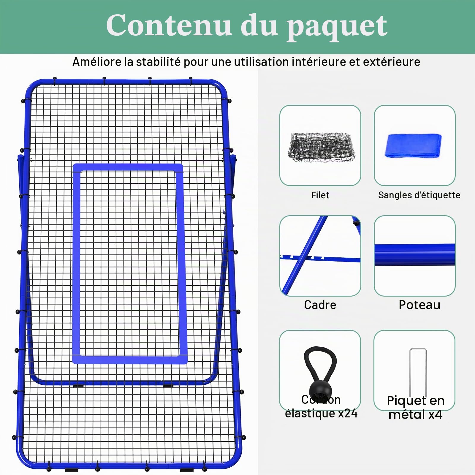 Filet de Rebond Volley-Ball Football 2,1 x 1,2 m réglable Portable pour Enfants Adolescents