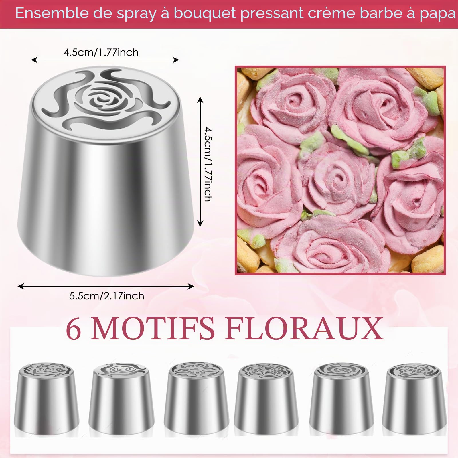 Lot de 6 douilles russes extra larges en acier inoxydable pour décoration de gâteaux, crème glacée, bouquet de fleurs, biscuits