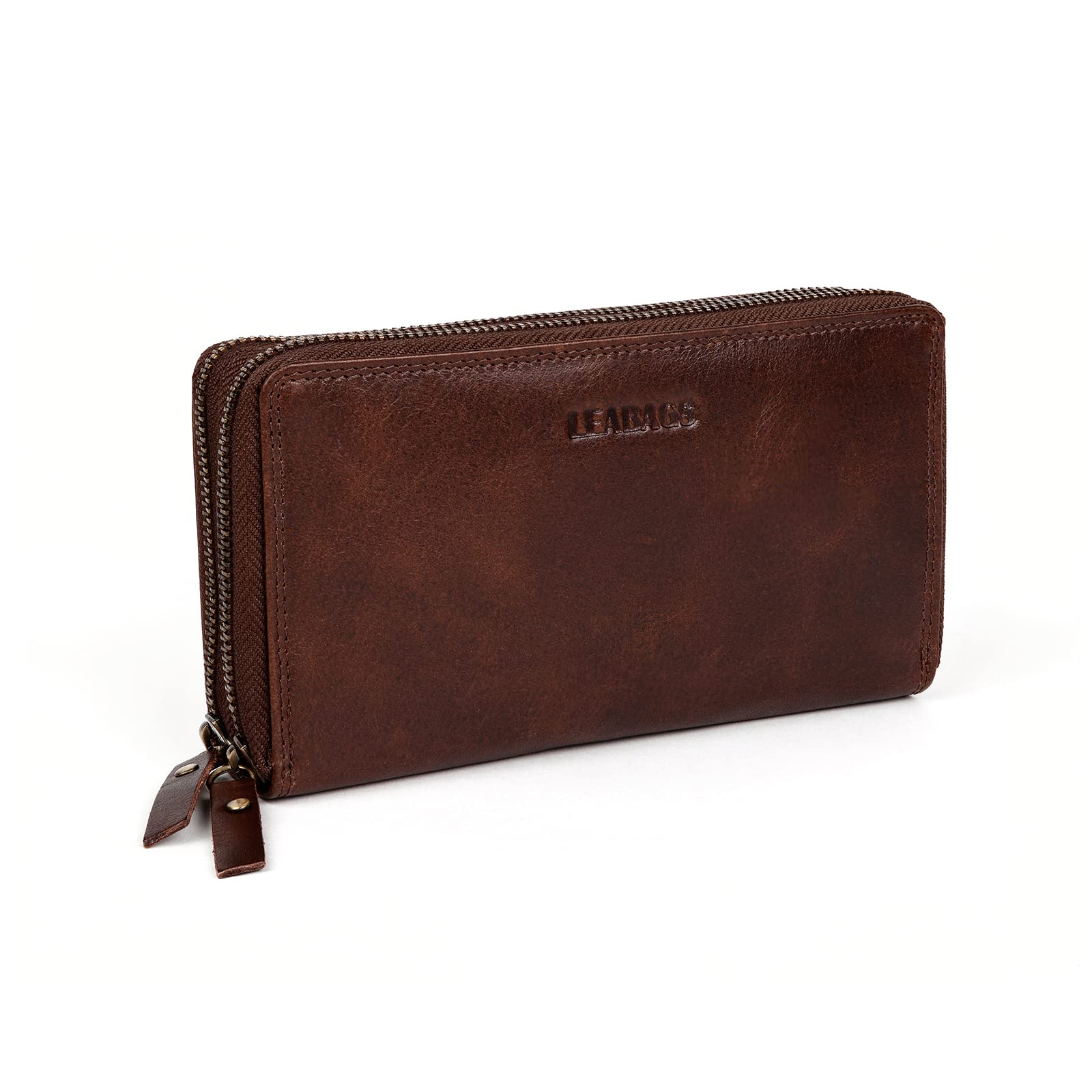 LEABAGS Billetera de Cuero para Mujeres XXL con Doble Cremallera y Protección RFID | Monedero con Compartimento para Monedas | 29 Compartimentos para Tarjetas