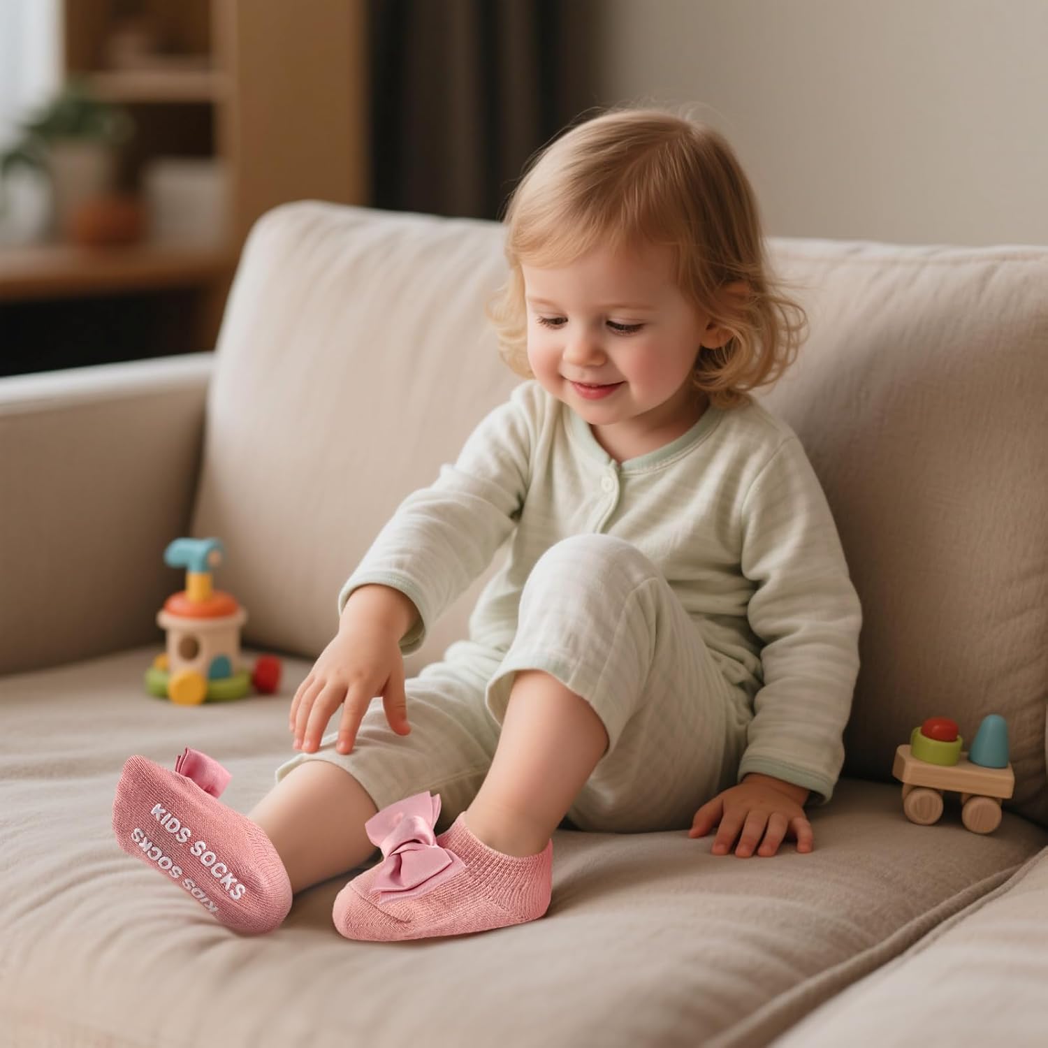 SAOROPEB 4-Pair Baby Girls Socks, Non-Slip Grips for Babies Toddler, Ankle Socks for Girls - Image 3