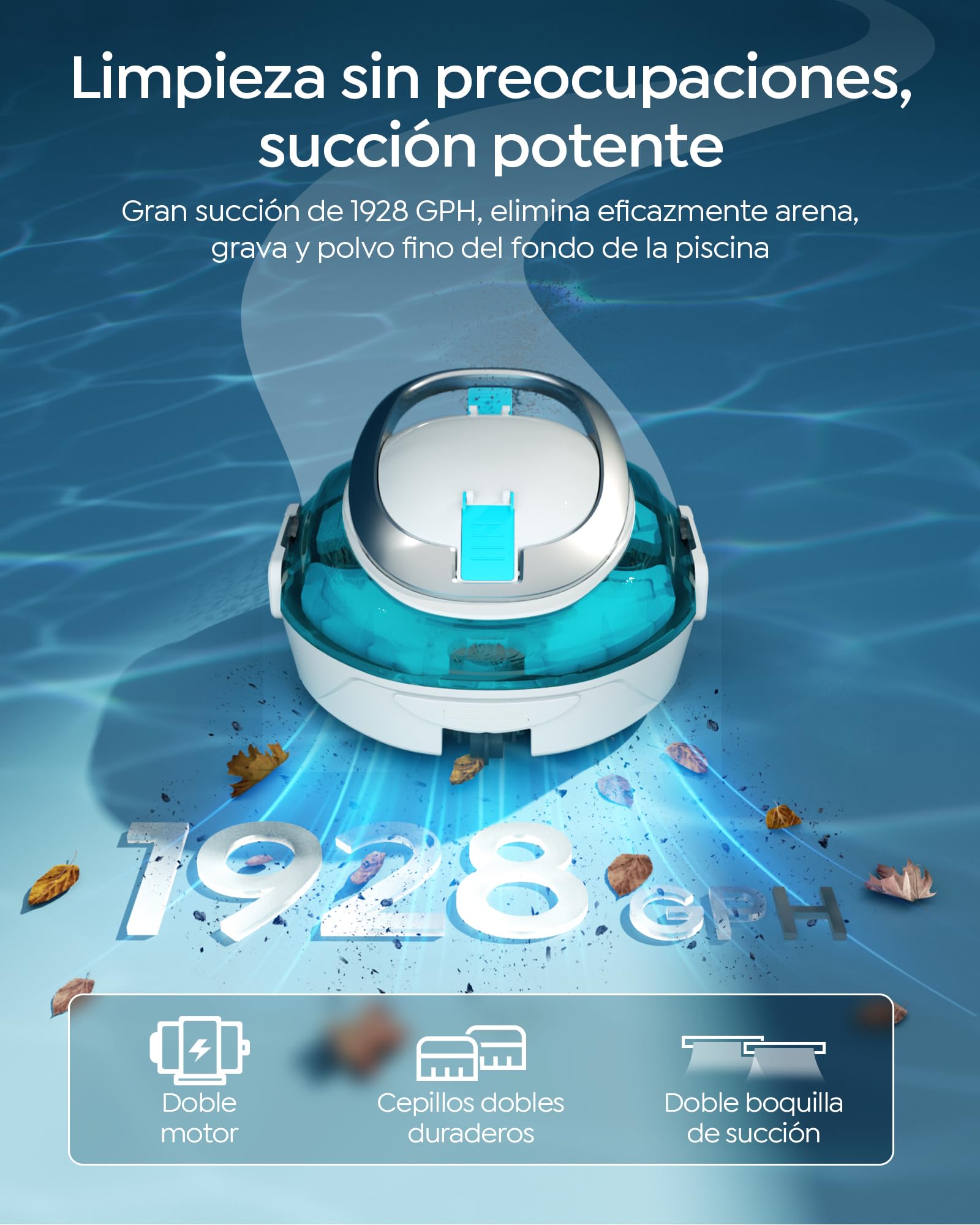 S2 Robot Piscina Senza Fili,Doppia Filtrazione, Blu | Automatica 90 Min robot piscina fuori terra, Doppio Motore,Parcheggio Automatico ,per piscine fino a 80 m²