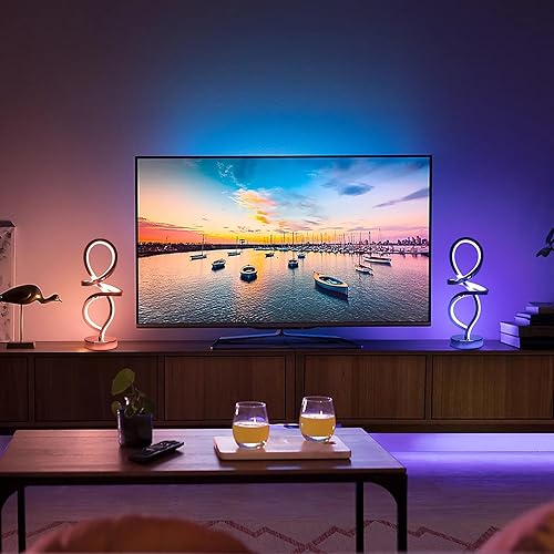 Miniatura 8 de Lámpara de mesa moderna, lámpara de mesa RGB, lámpara LED en espiral, lámpara de noche plateada con 7 colores, 10 modos de luz, lámpara de mesita de