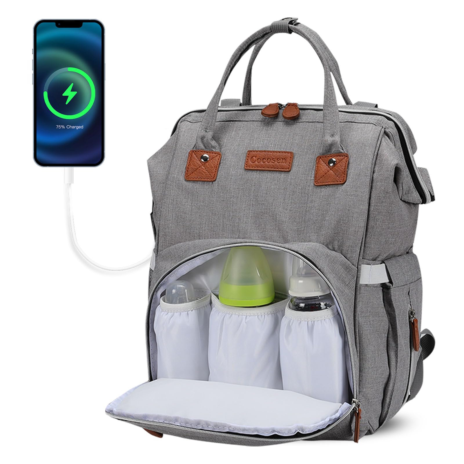 Diaper Bag Backpack - Baby Essentials Travel BackPack Multifunction Waterproof Diaper Bag Baby Changing Bag, Gray, Large, Diaper Bag-image-22