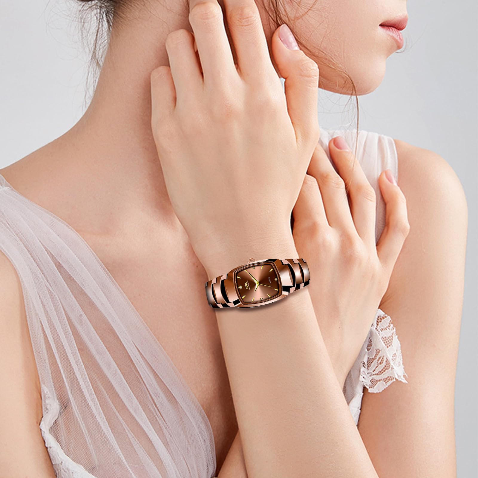 JewelryWe Relojes Cuadrado Ultrafino Pareja: Reloj de Cuarzo Analógico Resistente al Agua para Hombre y Mujer Correa de Acero Inoxidable Ajustable Escala de Diamantes - para Ocio Negocios Regalos