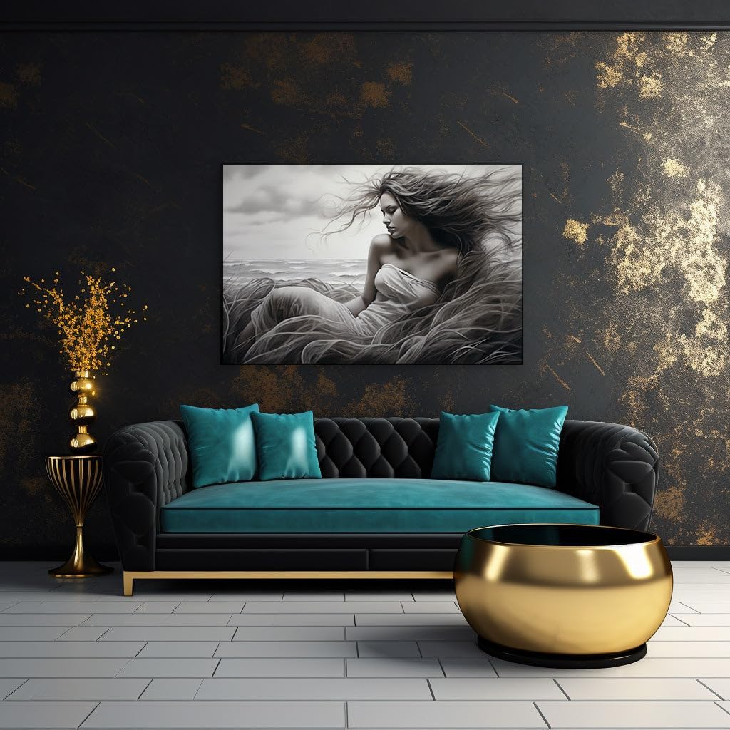 Canvas for Living room. Whispers of the Wind: Elegance and Freedom on a Windswept Shore, 27 x 18 inch Canvas Wall Art - Contemporary Masterpieces - Modern Home Decor