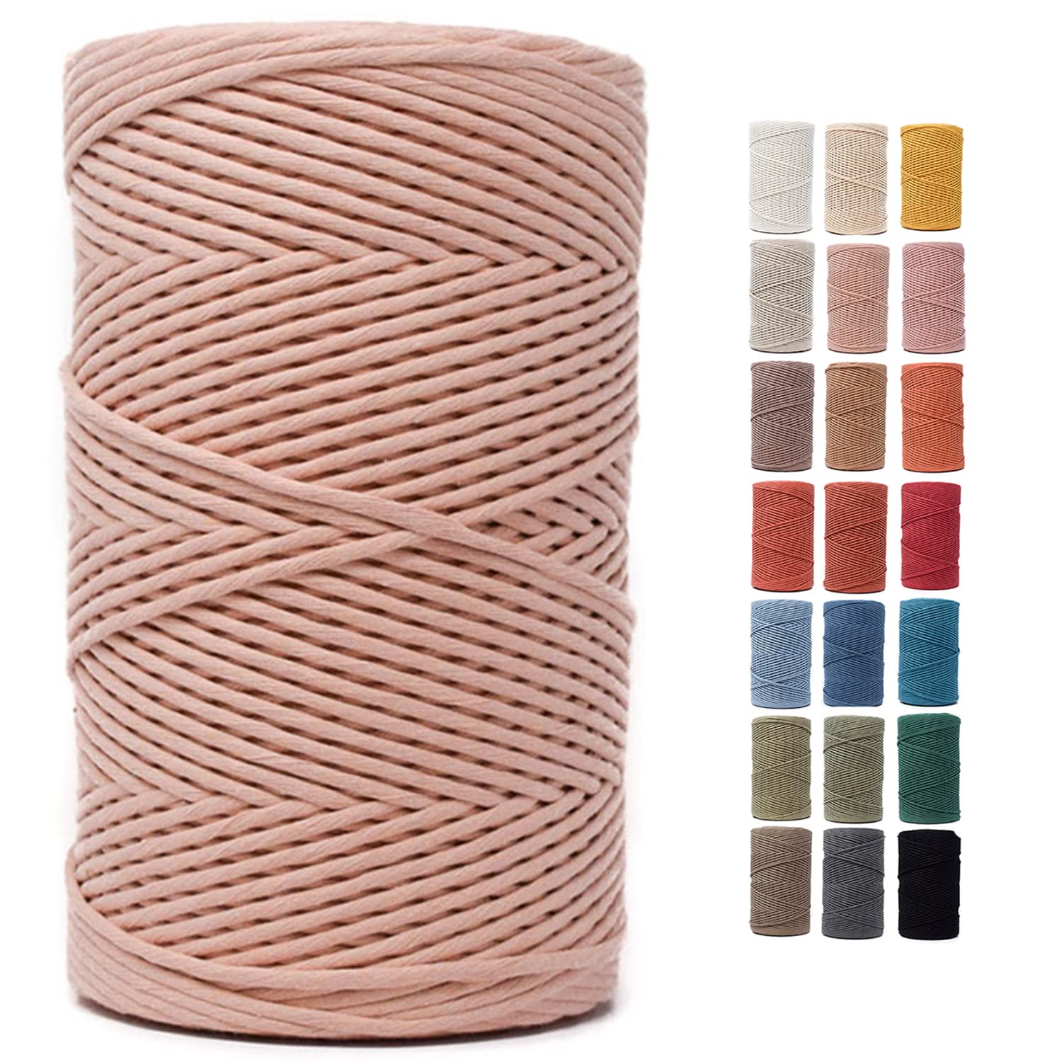 Recycled Cotton Macrame Cord 4mm x 547 Yards – Thick Single Strand Cord Made of Soft Cotton – Colored Macrame Rope Supplies for Decor, Crafts & Plant Wall Hangers by GANXXET, 1640 Ft., Pale Pink