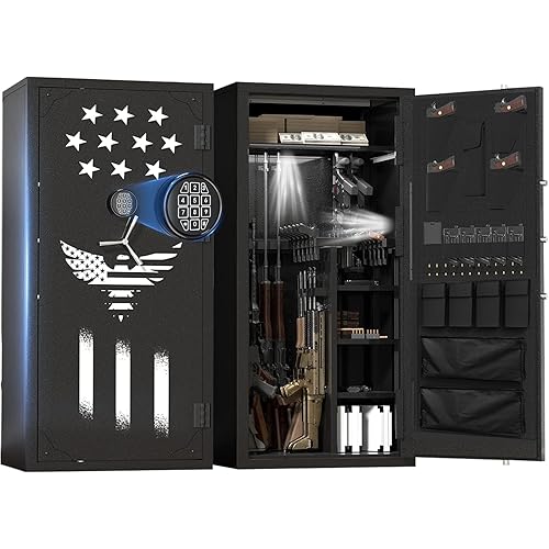 2026 Large Rifle Safe, 30-40 Gun Safe for Rifle and Shotgun/Rifle Pistol Rack/Storage Pocket/Removable Shelf/Silent Mode/External Battery/LED,180° Open Door Panel Organizer Gun Cabinet (Black)