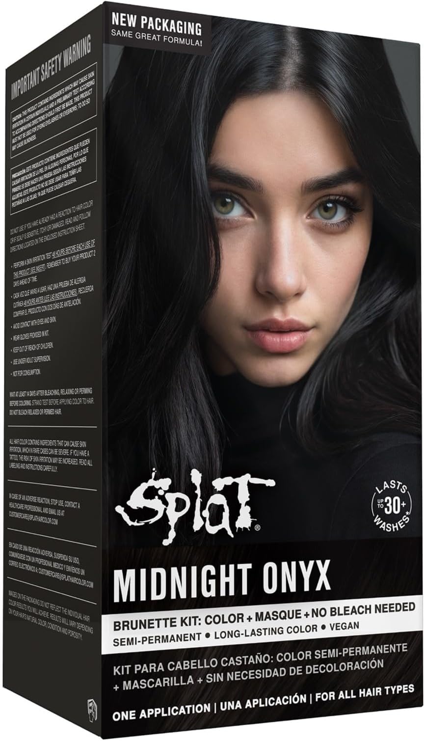Splat Midnight Onyx Semi Permanent Hair Dye Kit, 1 Application, Includes Deep Reconstructor Conditioner, Lasts 30 Washes, No Bleach Required, Vegan & Cruelty Free Hair Color