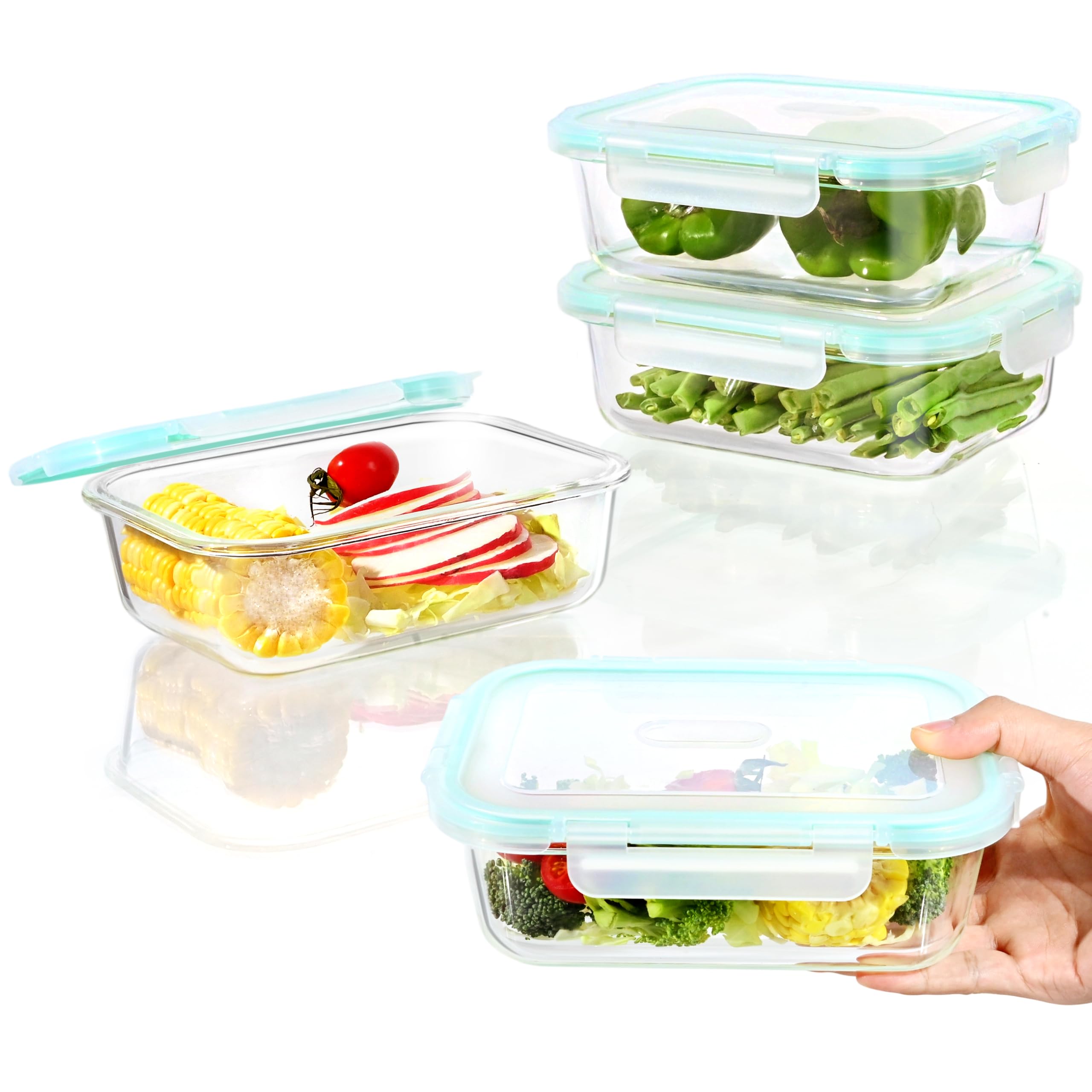 ERUIV Glasbehälter Mit Deckel, [2 Behälter + 2 Deckel] Glasschüssel Mit Deckel-1040ml, Mikrowellengeschirr Glas, Tragbar Meal Prep Container, Retain Freshness Glass Container With Lid, BPA free