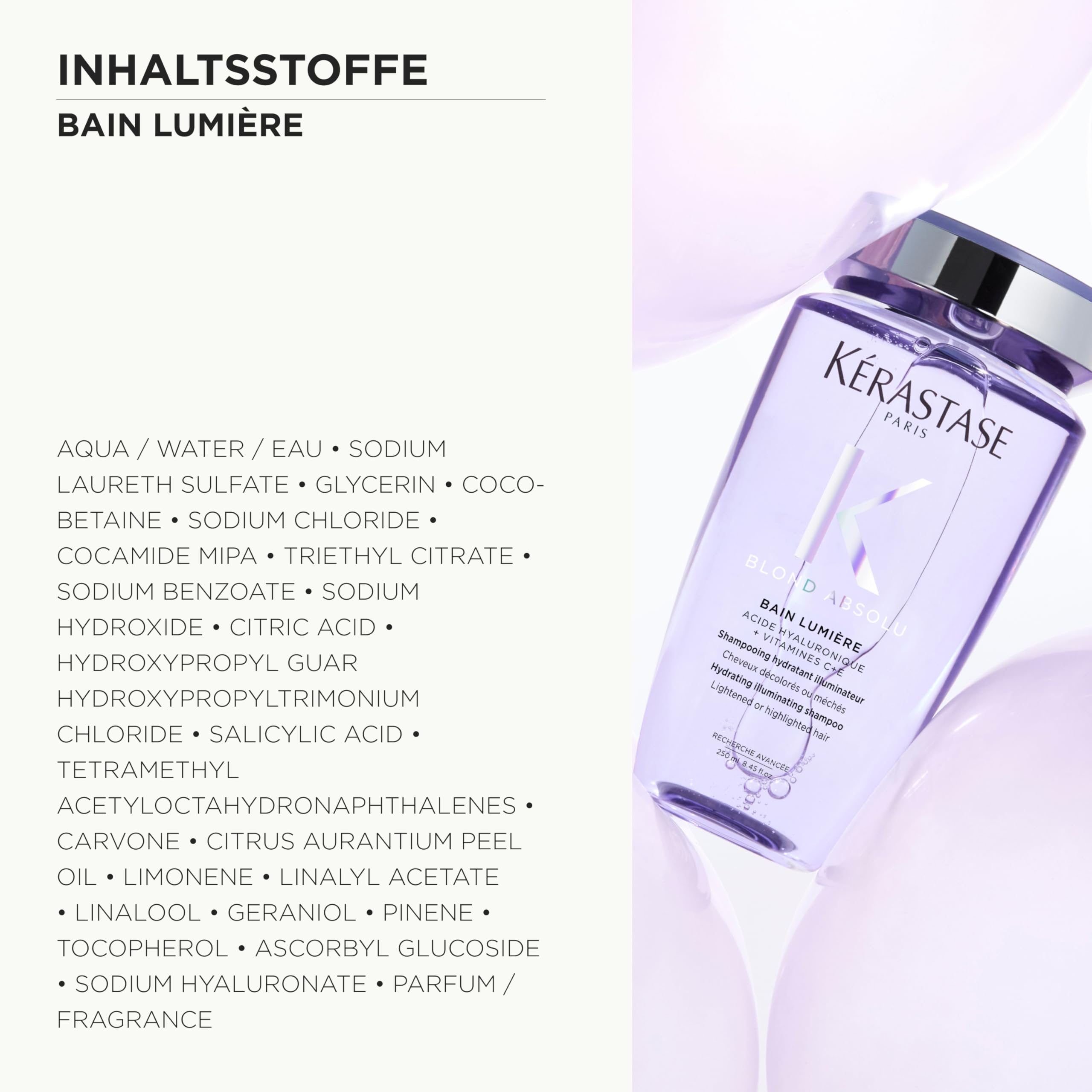 Kérastase | Shampoo für blondes Haar für mehr Glanz, Haarbad mit feuchtigkeitsspendender Hyaluronsäure, Bain Lumière, Blond Absolu, 250 ml