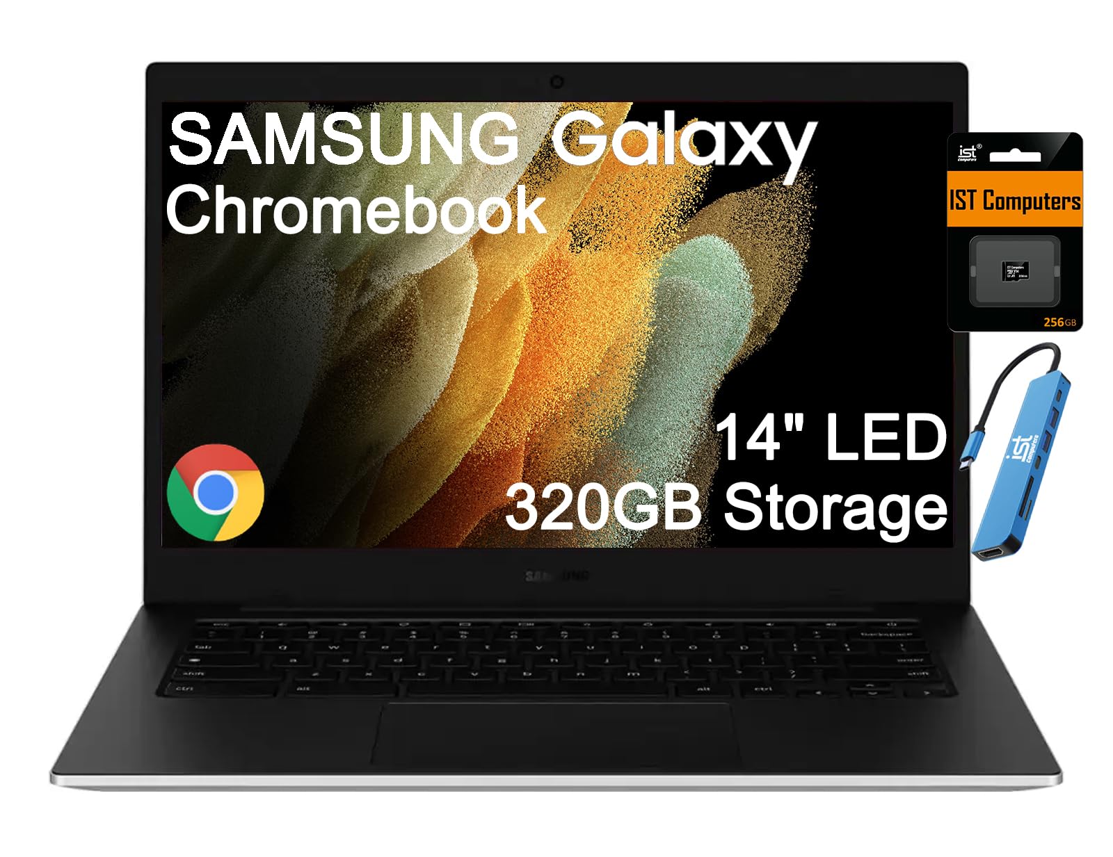 Samsung Galaxy Chromebook Go Laptop (14" LED, Intel Celeron N4500, 320GB Storage (64GB eMMC + 256GB SD Card)) Home & Student, 12-Hr Long Battery,