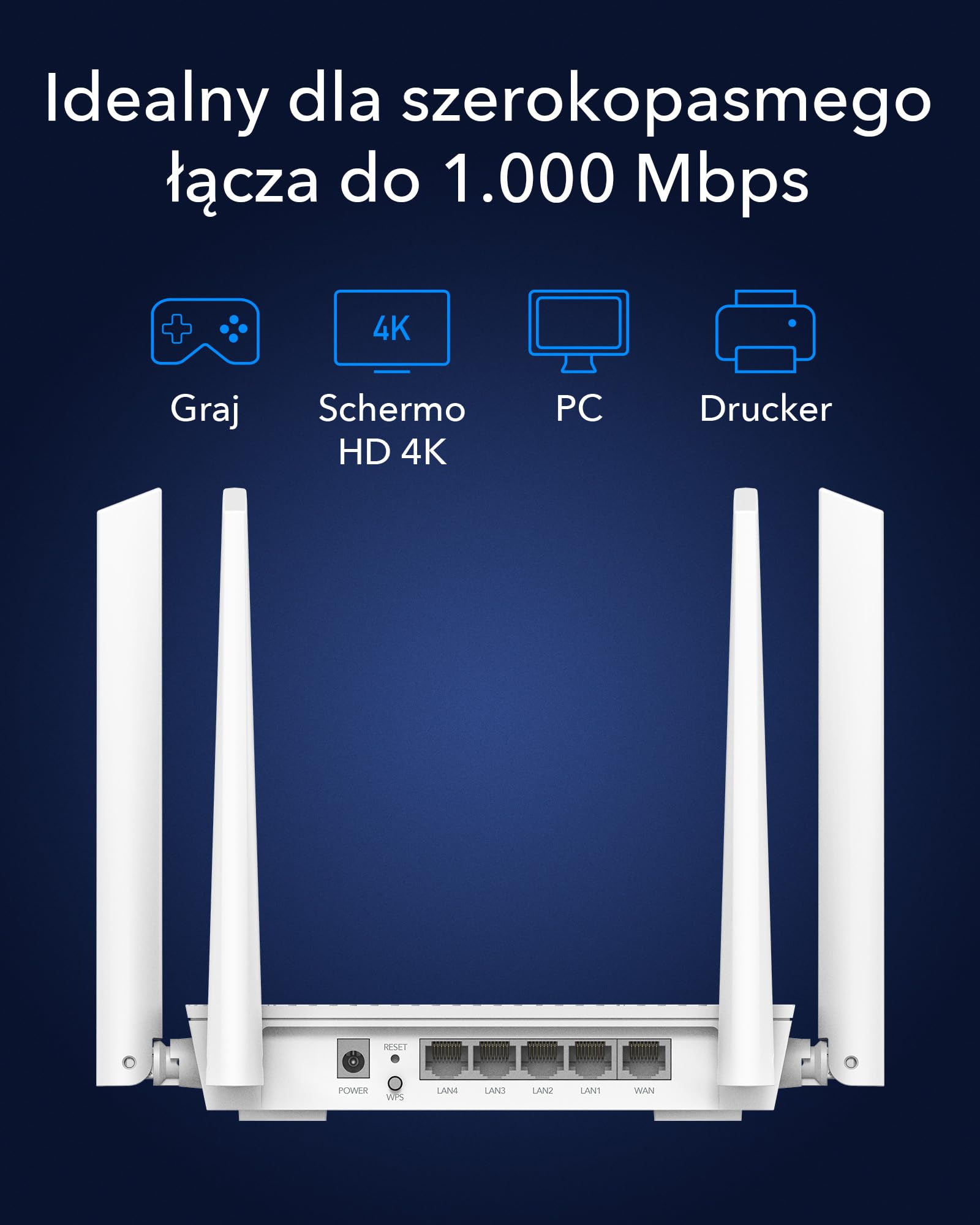 Cudy WR3000S AX3000 Dwuzakresowy router siatkowy WiFi 6, 5 portów Gigabit Ethernet, 4 anteny 5dBi, MU-MIMO, OpenVPN, Wireguard, Zerotier, Ipsec VPN