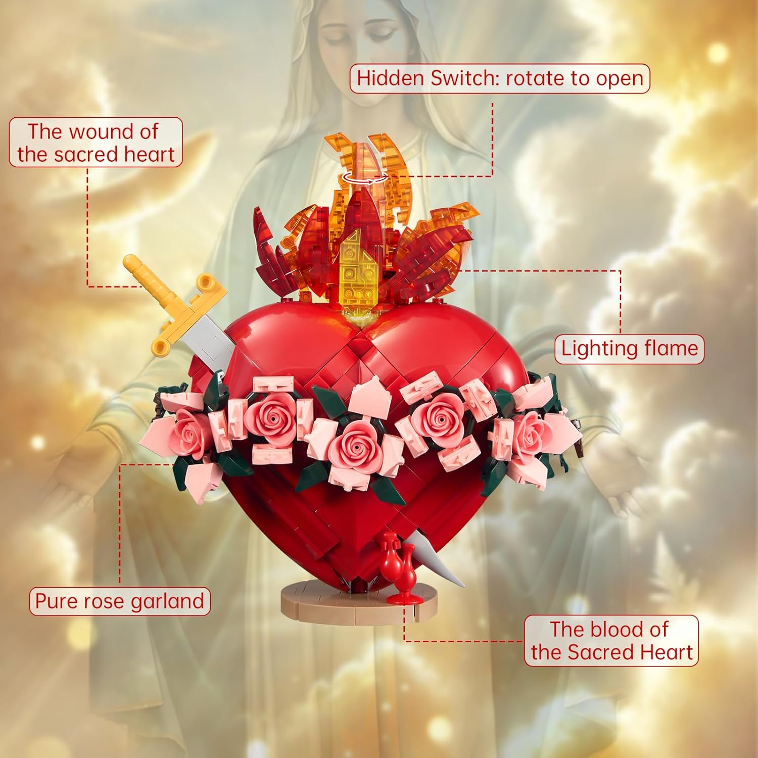 Sacred Heart of Mary Building Block Set, Immaculate Sacred Heart Building Model, Compatible with Lego Jesus Toy Decoration for Prayer Room, Christian, Easter, Religious, for Adults (771 PCS) - Image 7
