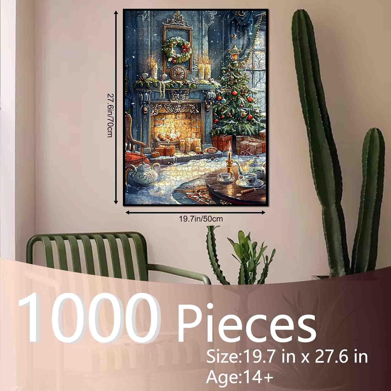 Tucocoo Christmas Fireplace Jigsaw Puzzles for Adults 1000 Pieces, Candles Christmas Tree Room Art Puzzle DIY Craft Puzzles for Home Decoration Gifts, Family Puzzle Perfect for Game Nights