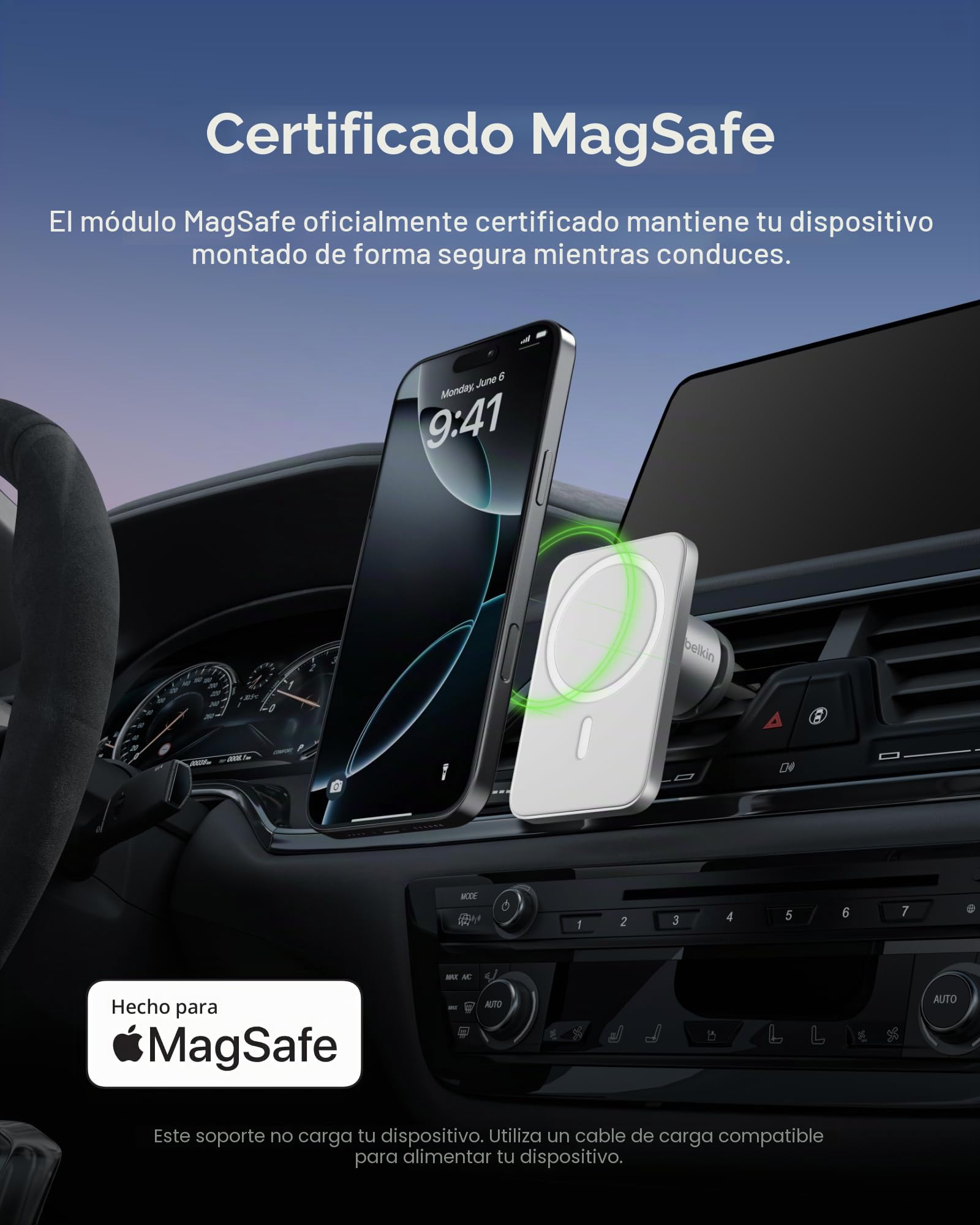 Belkin MagSafe - Soporte de teléfono para ventilación Pro-MagSafe para Accesorios de Coche, Soporte magnético para teléfono de Coche, Soporte magnético para iPhone 14, iPhone 13, iPhone 12 Pro MAX,