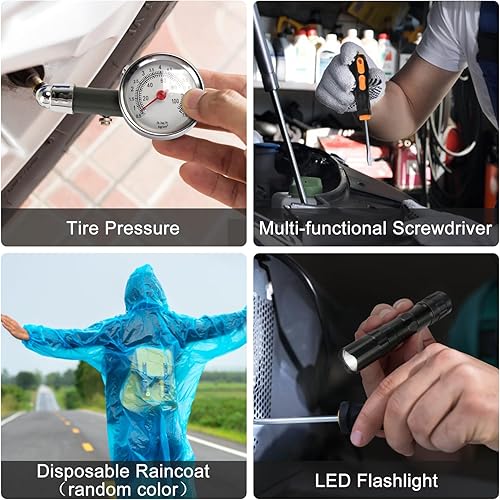 Miniatura 6 de Kit de seguridad para automóvil, kit de emergencia de 14 piezas, kit de emergencia para vehículos con cables de puente, kit de emergencia para