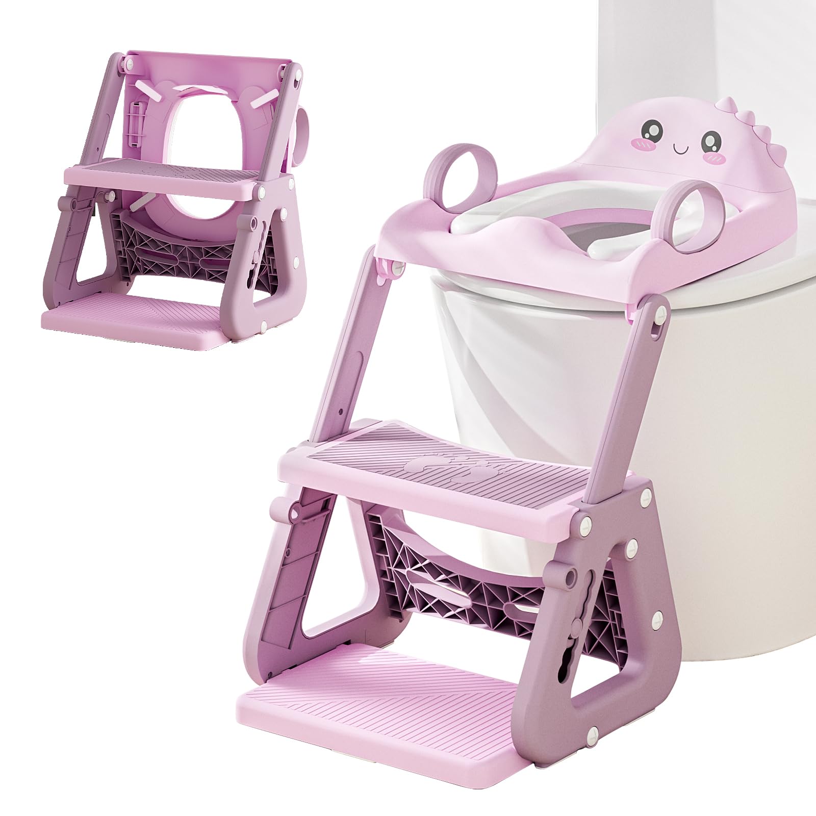 Riduttore Wc Bambini con Scaletta, 2 In 1 Scaletta Wc Per Water Bambini con Struttura a Triangolo, Paraspruzzi Estesi Regolabile e Pieghevole Sgabello Antiscivolo, Adattatore per Bambino e Cuscino