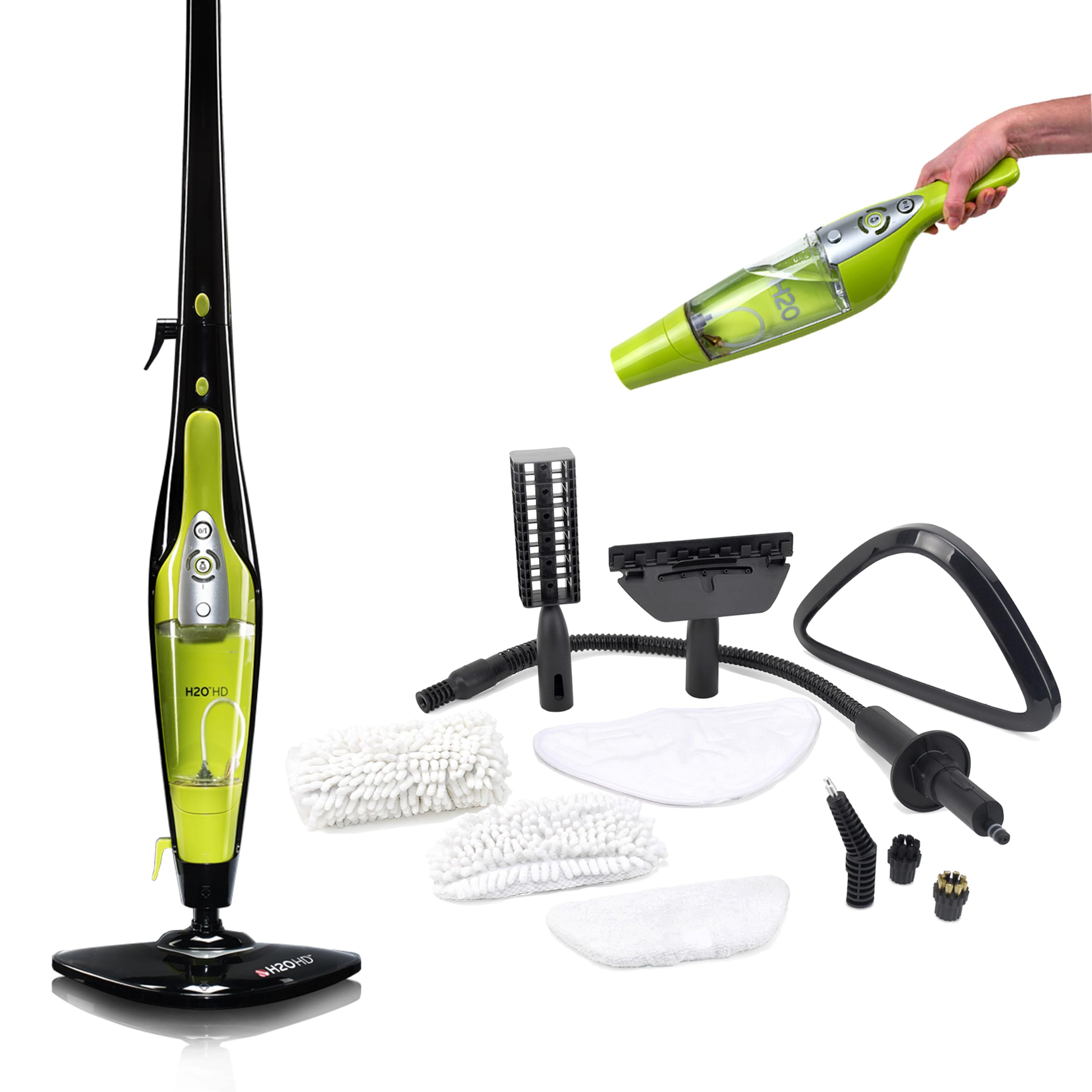 H2O HD Chemiefreier Dampfbesen & Handdampfer 1500W | Entfernt bis zu 99,9% der Bakterien, 450ml Tank, <30s Aufheizzeit, für Familien & Haustiere