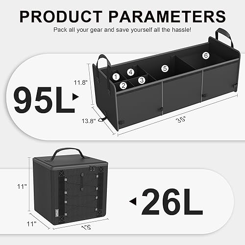 Miniatura 6 de Organizador de maletero de bloque de color audaz  95 L, 35 x 13.8 x 11.8 pulgadas  Almacenamiento dedicado de zapatos y paquete de hielo de 26
