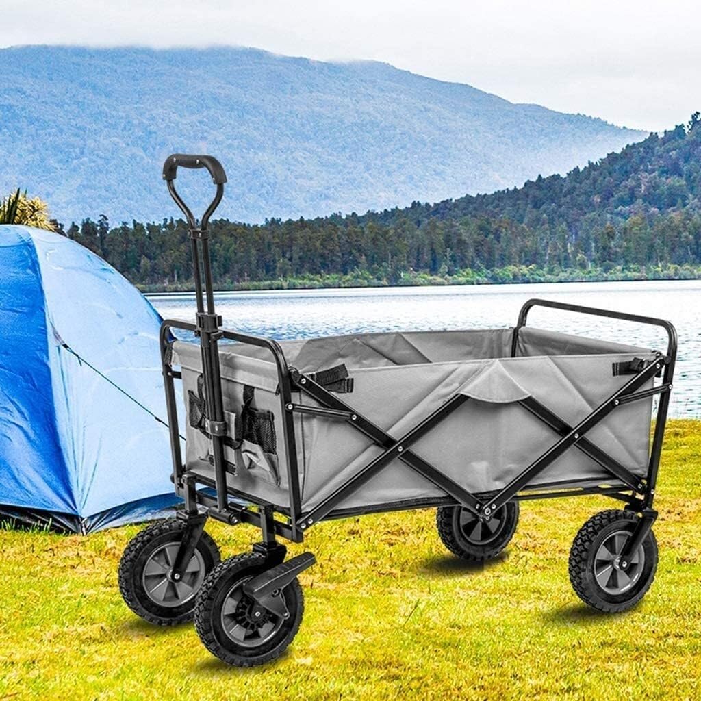Outdoor Folding Utility Wagon with Brake, 4-Wheel Heavy Duty Garden Cart, 220lbs Load, for Camping Beach Picnic(Style 13)