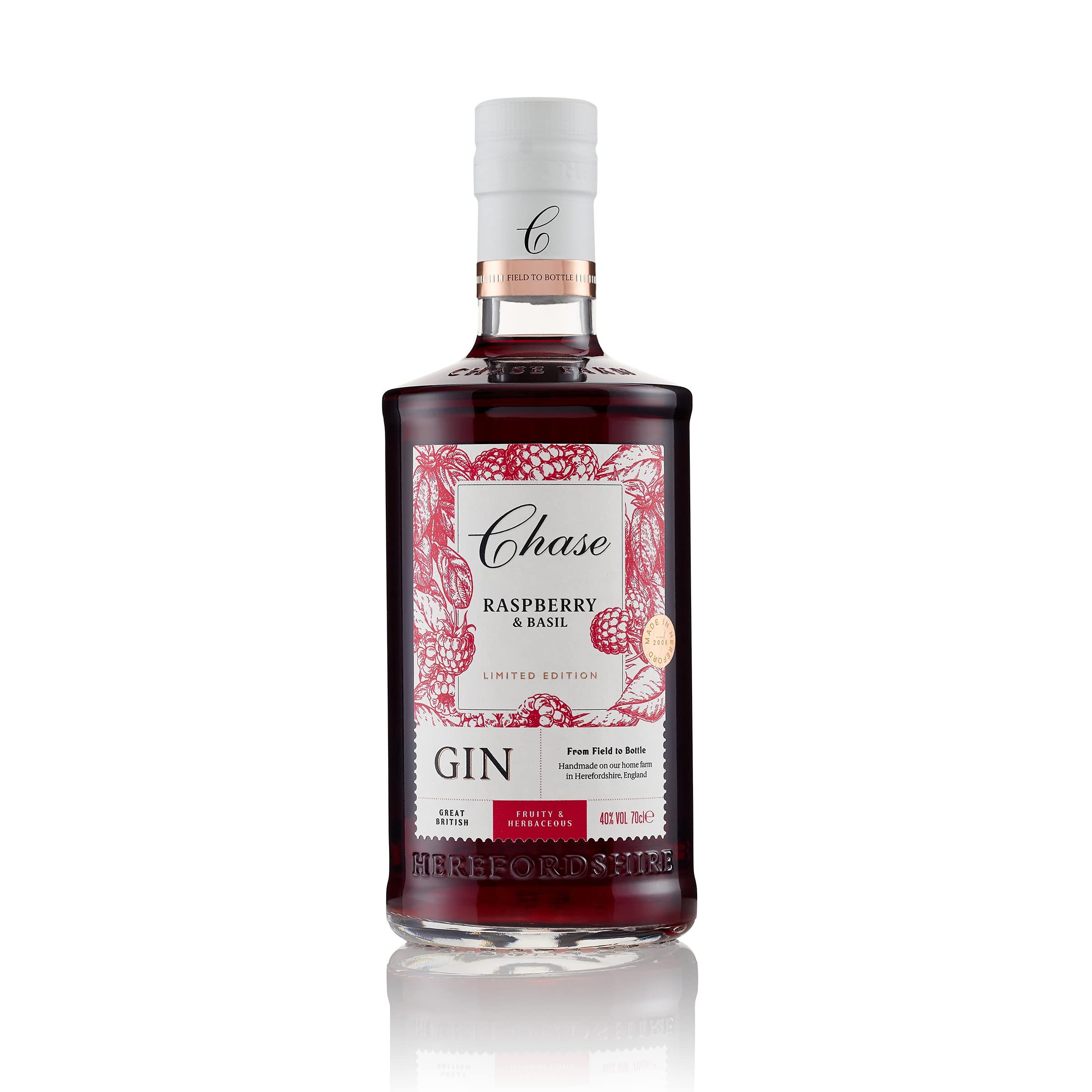 ChaseRaspberry & Basil Gin | 40% vol | 70cl | Classic Gin Botanicals with Fruity Raspberry Flavours & Basil | Flavoured Gin Recommended with Tonic or in a Raspberry Gin Cocktail