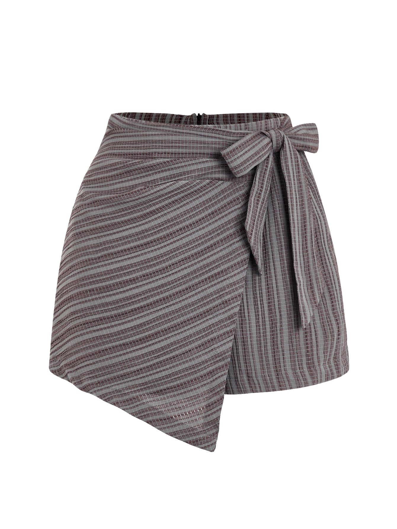 WDIRARA Women's Summer Mini Wrap Shorts Knot High Waist Belted Skorts Zipper Casual Loose Skirt