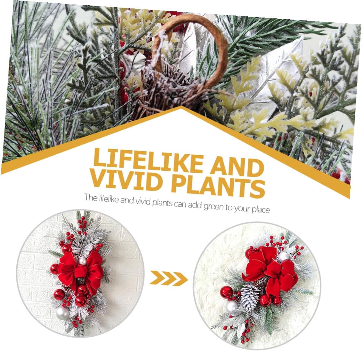 Luxshiny Christmas Stair Railing Swag Red Bowknot Hanging Ornament Artificial Xmas Wreath for Front Door Wall Window Nordic Style Holiday Decor for Home Staircase Garland