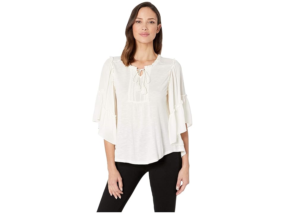 

Vintage America Ruffle Sleeve Top (Cream) Women's Clothing, Beige