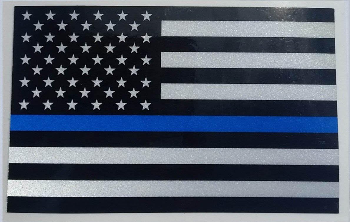 I Make Decals™ Subdued US Flag Reflective Decal with Thin Blue Line Stripe, 2.5"x 4" Each, Hard Hat, Lunch Box, Vinyl Decal car Sticker