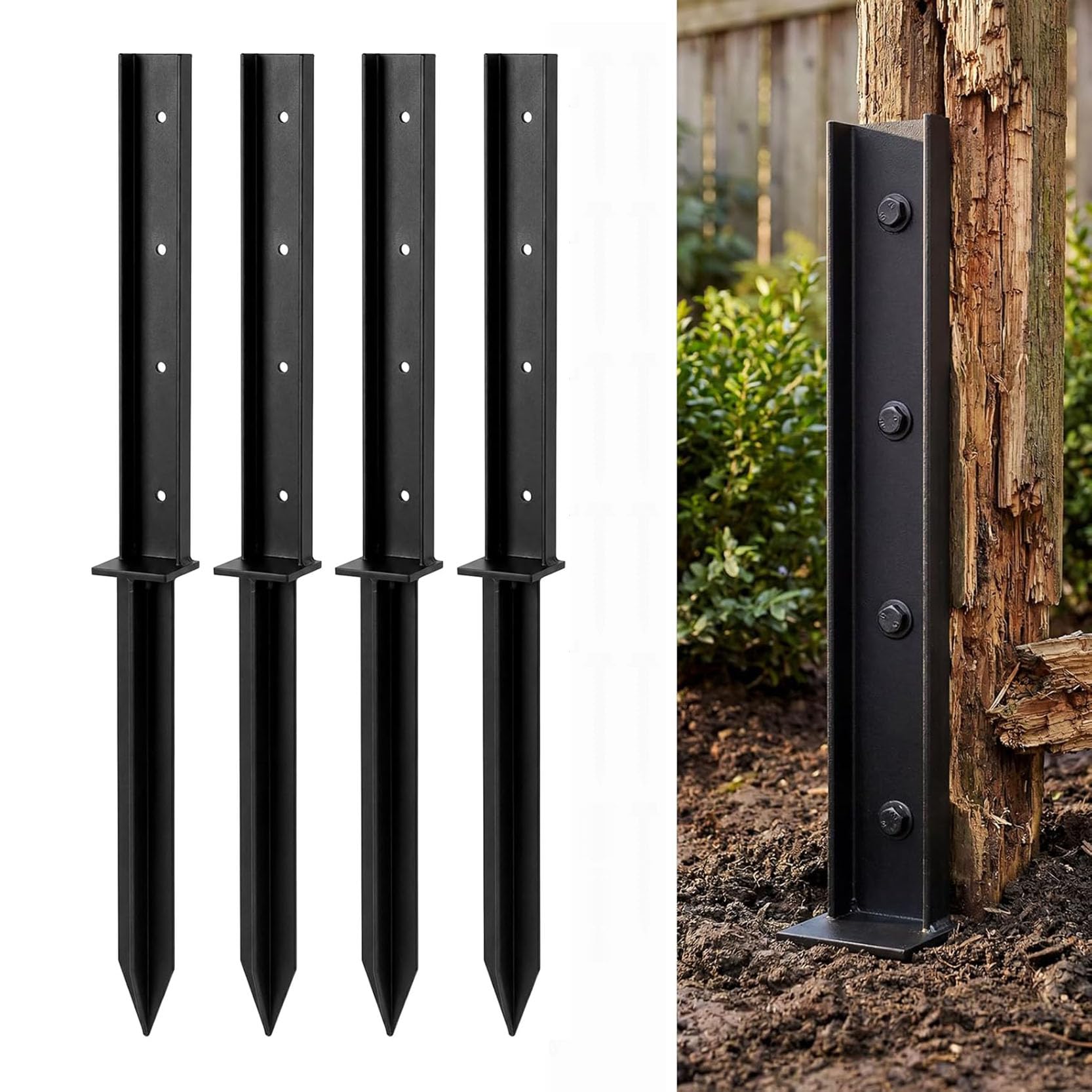LQSYBHD Heavy Duty Fence Post Anchor Ground Stakes Fence Post Repair Kit Quick Fix Broken/Leaning 4x4/6x6 Wood Posts for Repair Tilted Broken Wood Support (Size:4pcs)