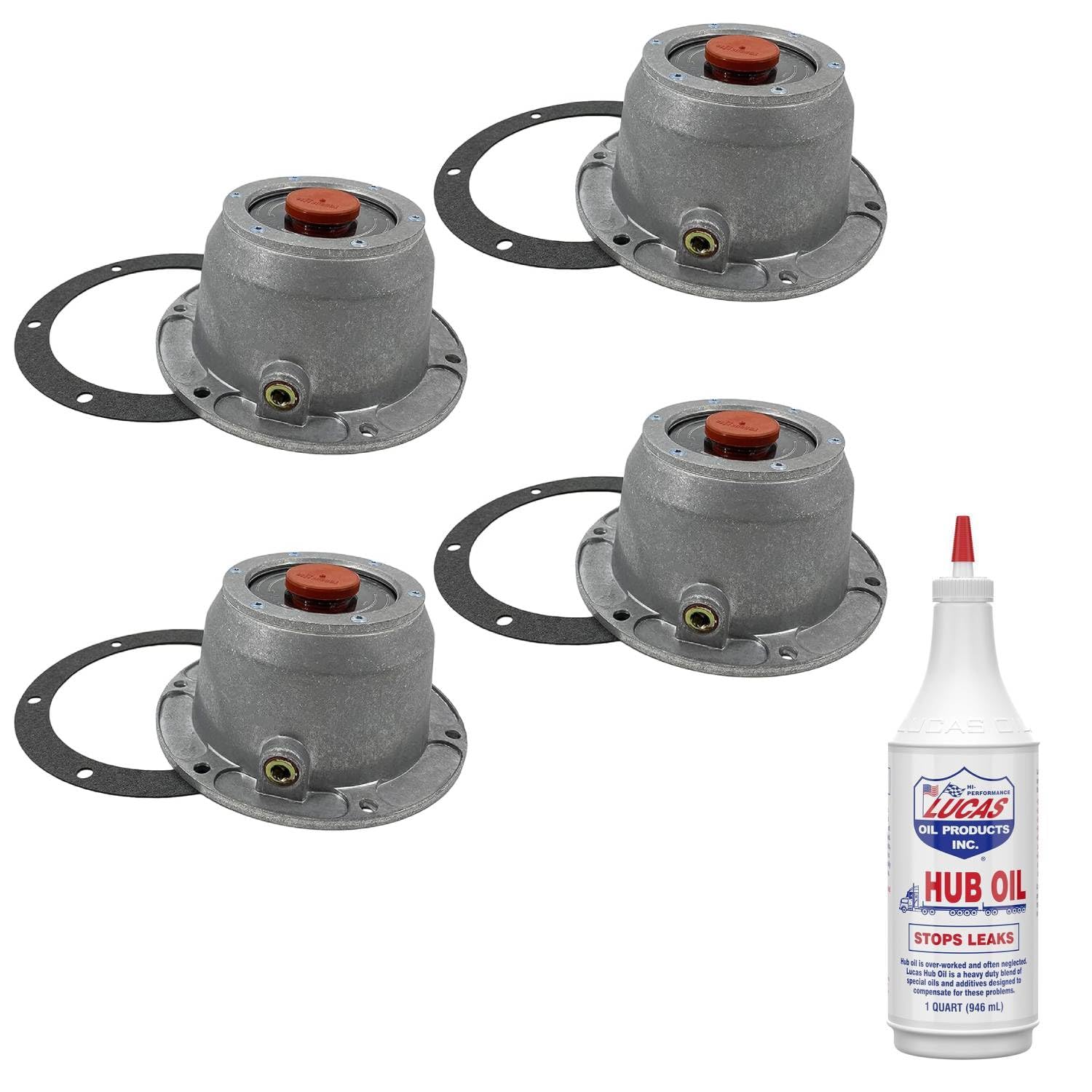 Torque 4 PCS 3434195 Aluminum Hub Caps for Trailer Axle with Extra 1 Quart Hub Oil (Replaces Stemco 343-4195, SKF 1696)
