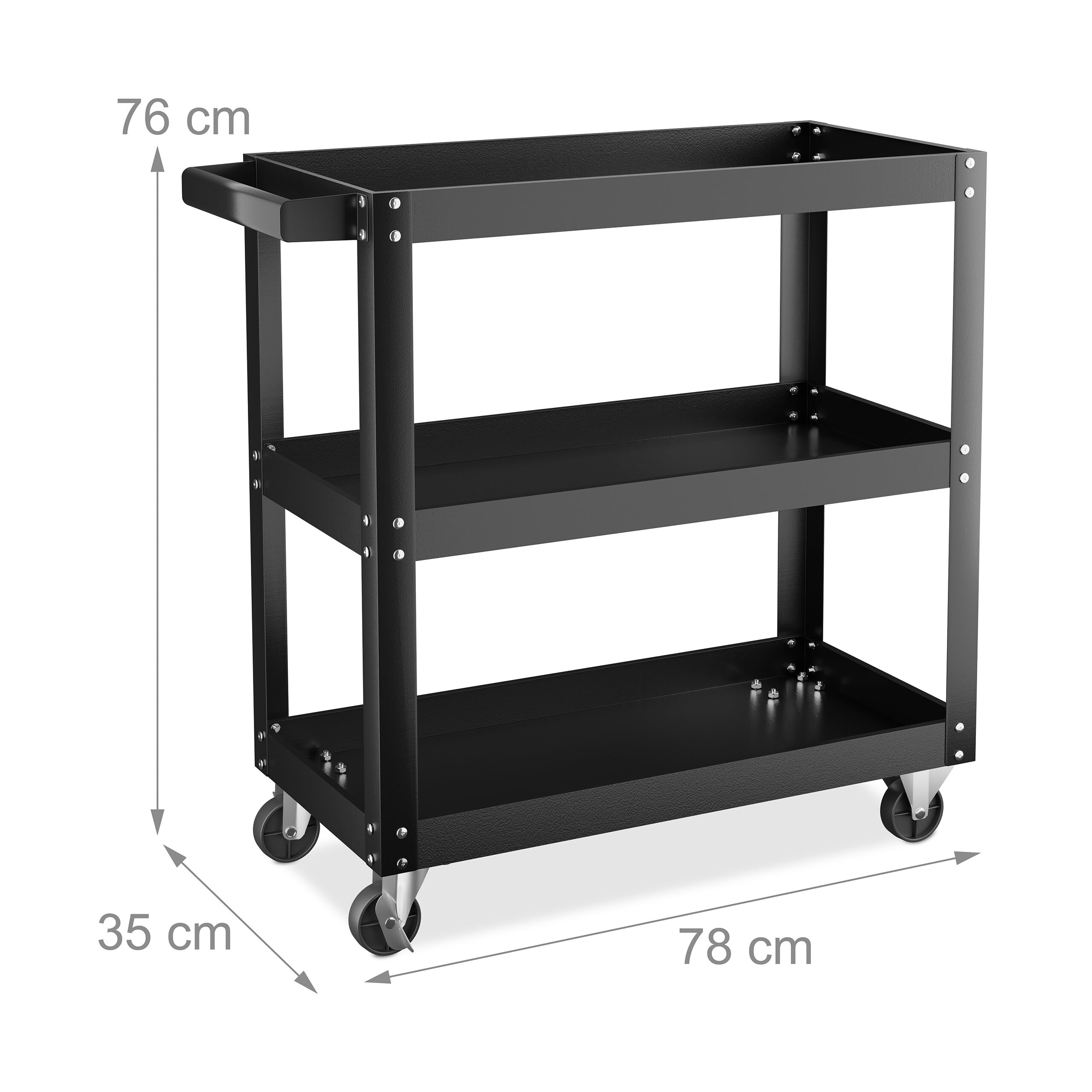 Relaxdays Chariot d'atelier, 3 Niveaux, Charge maximale : env. 100 kg, H x L x P : 76 x 78 x 35 cm, Noir