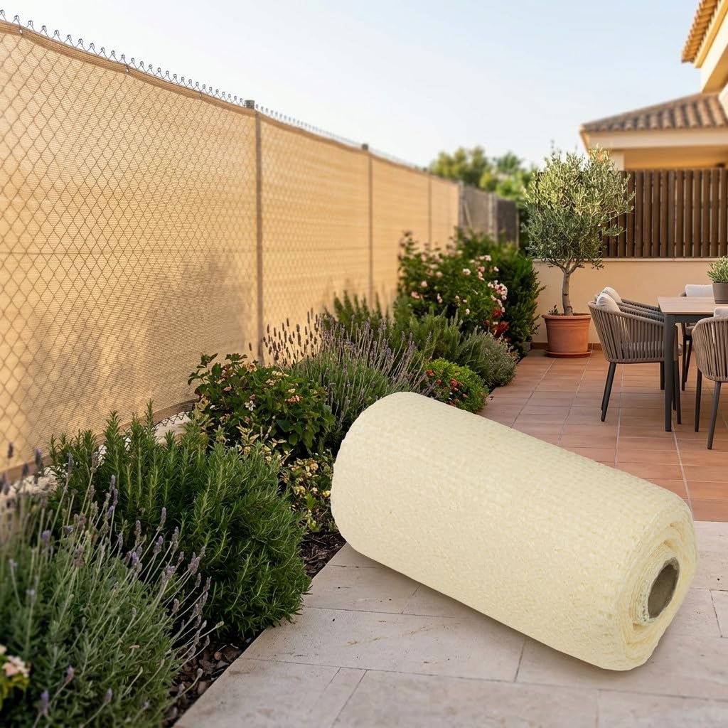 Suinga Malla de Sombreo 1x10 m | Ocultación y Privacidad para su Terraza o Jardín | Malla de Ocultación Beige 120 g/m2 | Ocultación 95%