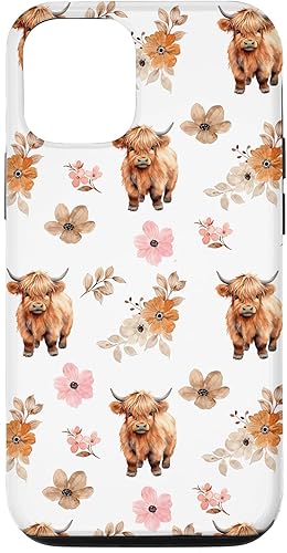 Funda para iPhone 13 Western Boho Highland Cow Floral Cute Cows Country Girl