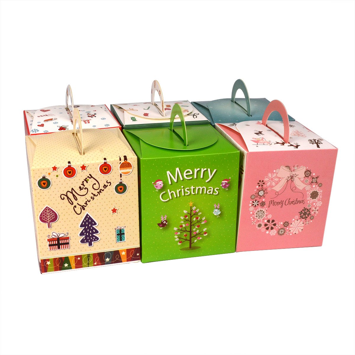 Annhao Lot 12 Boîtes Cadeau Noël 9x9x10cm Avec Autocollants - Pour Bonbons, Biscuits, Petits Cadeaux