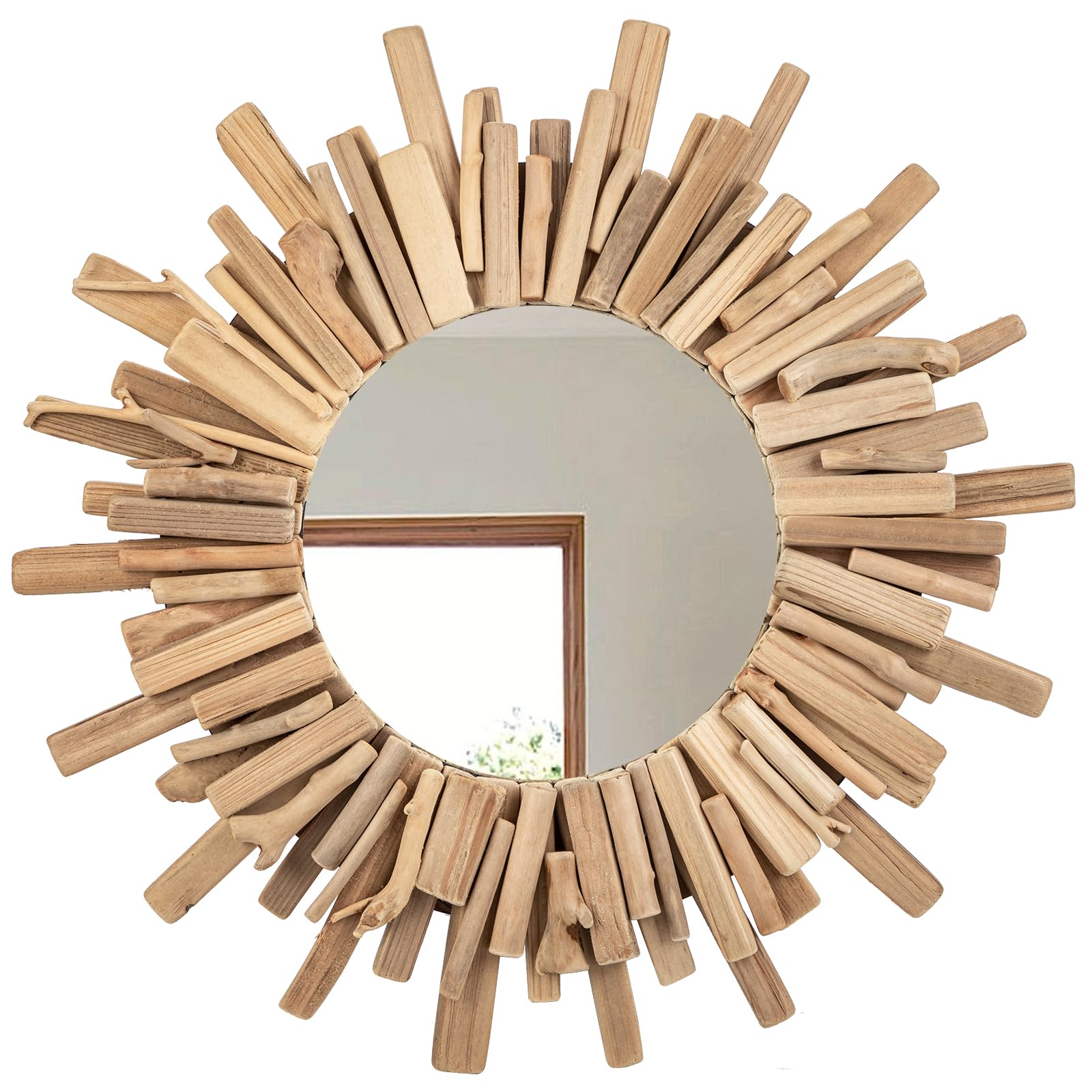 Miroir rond bois flotté 58cm pour agrandir une entrée sombre