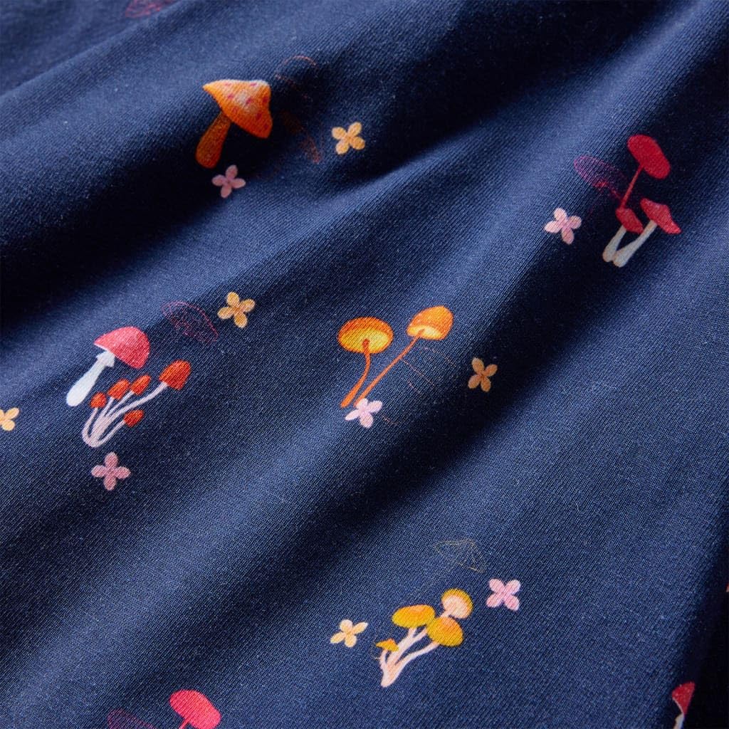 Gonna per bambini blu navy, motivo fungo, in morbido cotone, elastan, elastico in vita, pieghe plissettate, per anni, lavabile in lavatrice