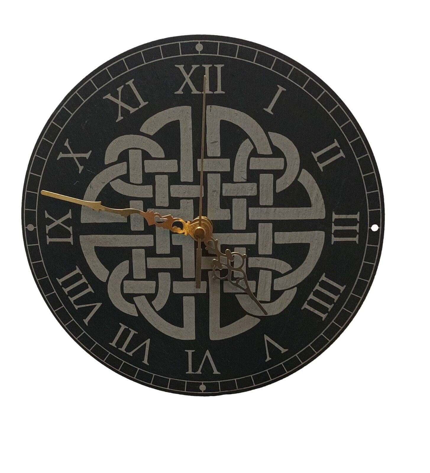 County Engraving Genuine Welsh Slate Wall Clock With Celtic Knot Design, Silent Non-Ticking (RN)