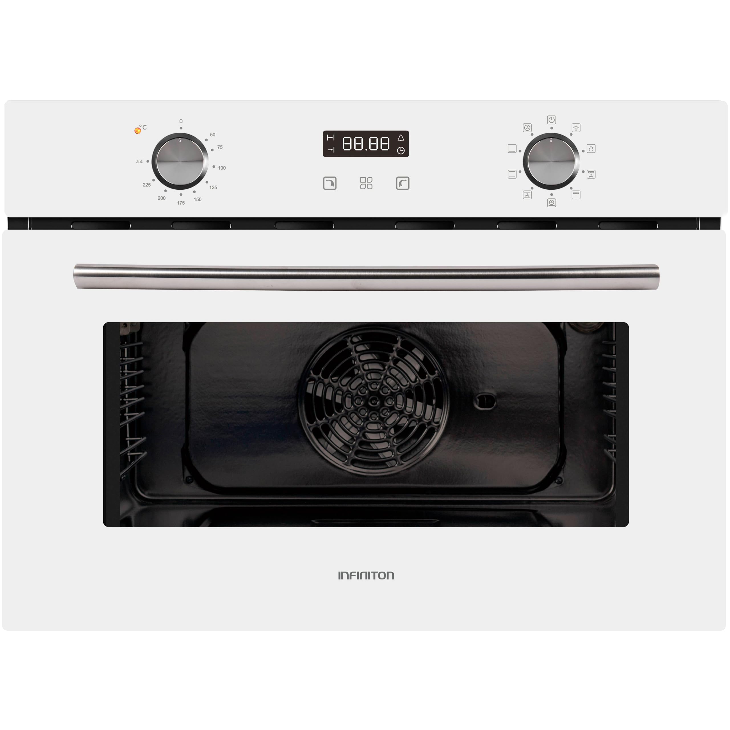 Infiniton Horno Compacto Multifuncion HN-A45MB Alto 45cm Clase A 2800W Display digital LED Easy-tronic Control de tiempo de finalización Puerta de doble acristalamiento (Blanco)