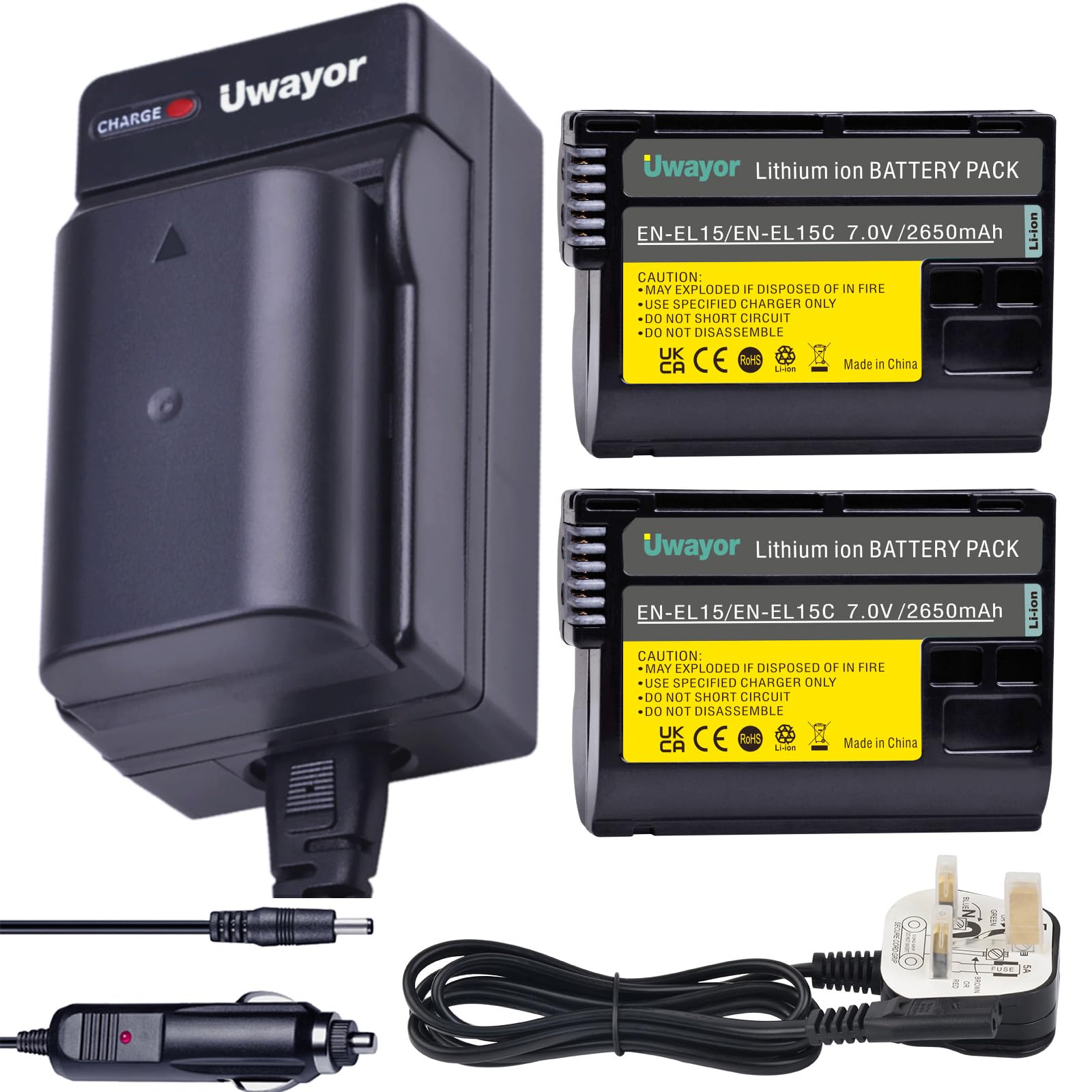 Uwayor EN-EL15C Camera Battery Charger Set Replacement Battery Kit USB for Nikon Z5 Z6 II D780 D850 D750 D800 D800E D810 D810A D7100 D7200 Digital Camera