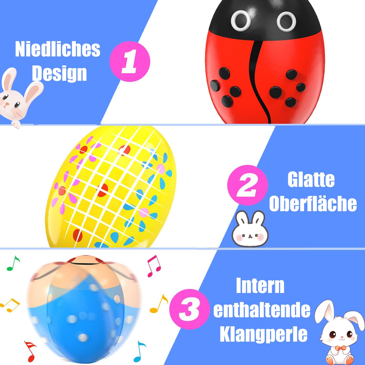 Set di 6 Pezzi di Maracas per Uova in Legno, Maracas per Uova di Pasqua, Maracas Musicali a percussione, sonagli per Uova, sonagli per Uova, Uova Musicali per Neonati e Bambini