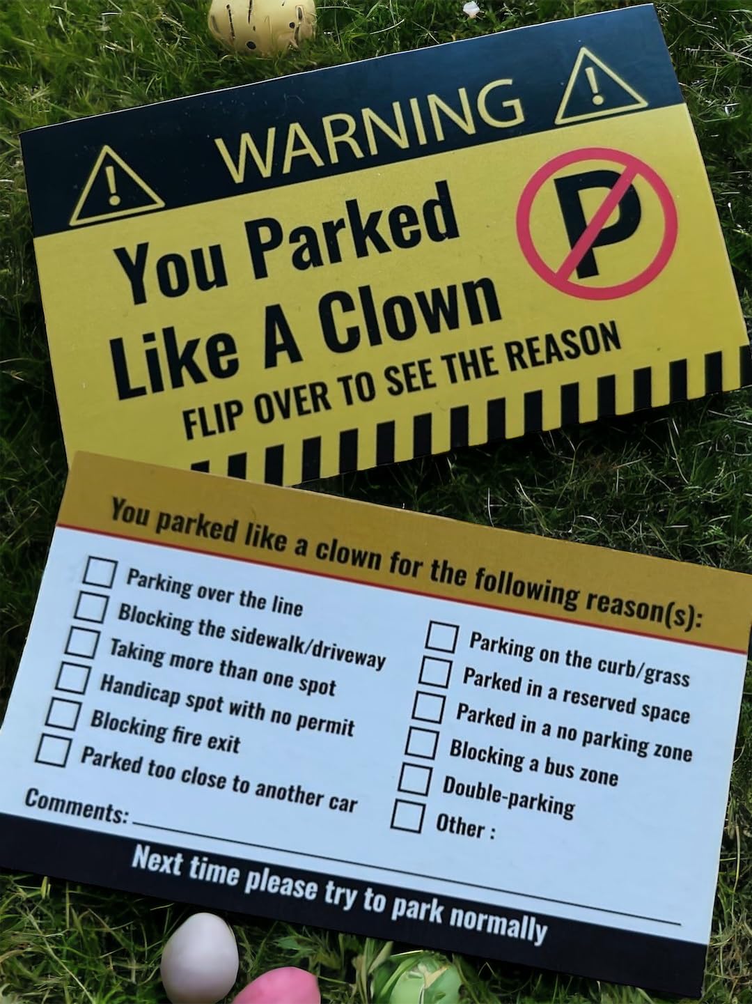 Bad Parking Cards - You Parked Like an Idiot Cards & Stickers with Multi Violation Reasons Pack 20