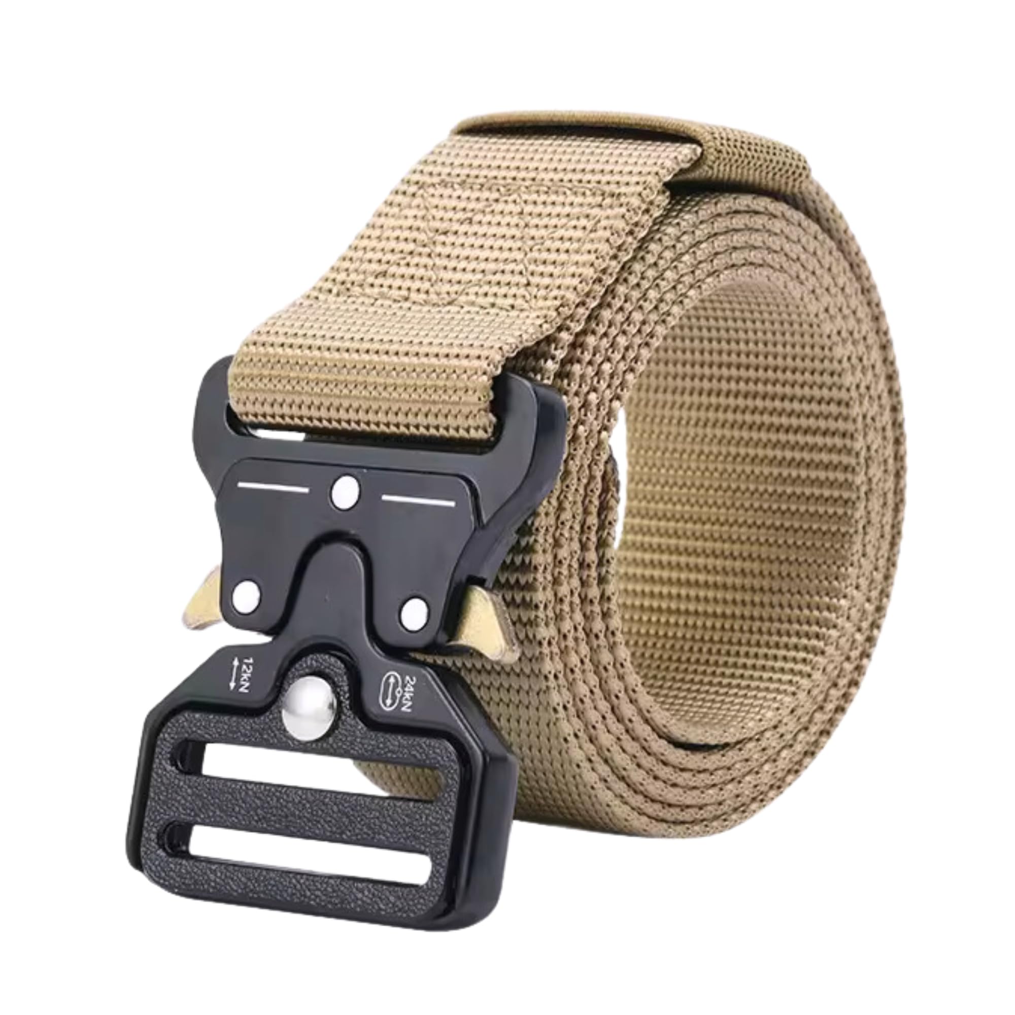 Devons Treasures Unisex Khaki Tactical Belt, Military Hiking Rigger Heavy Duty Nylon Web Work Belts For Men With Quick-Release Metal Buckle